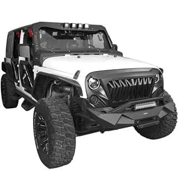 Hooke Road for Jeep JK Shark Grill Matte Black Front Grille Grid Compatible with Jeep Wrangler JK 2007-2018 Rubicon Sahara Sport Unlimited