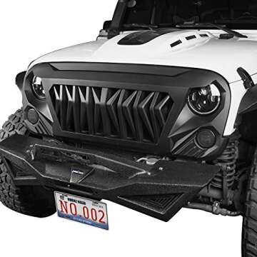 Hooke Road for Jeep JK Shark Grill Matte Black Front Grille Grid Compatible with Jeep Wrangler JK 2007-2018 Rubicon Sahara Sport Unlimited