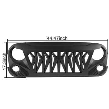 Hooke Road for Jeep JK Shark Grill Matte Black Front Grille Grid Compatible with Jeep Wrangler JK 2007-2018 Rubicon Sahara Sport Unlimited