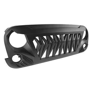 Hooke Road for Jeep JK Shark Grill Matte Black Front Grille Grid Compatible with Jeep Wrangler JK 2007-2018 Rubicon Sahara Sport Unlimited