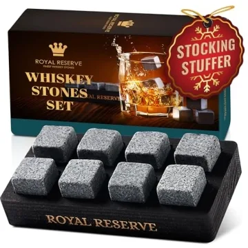 Whiskey Stones Gift Set by Royal Reserve – Artisan Crafted Reusable Chilling Rocks for Scotch Bour...
