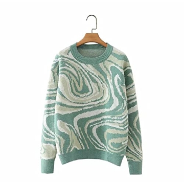 MISSACTIVER Women Casual Knitted Mock Neck Sweater Print Colorblock Long Sleeve Loose Fit Pullover Knitwear(Small,Green)