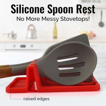 Zulay Kitchen Silicone Utensil Rest with Drip Pad for Multiple Utensils - BPA-Free, Heat-Resistant S...