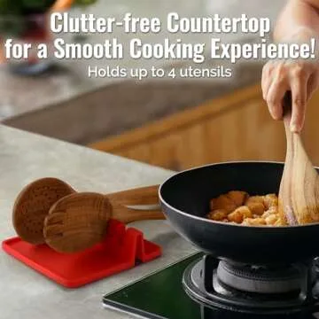 Zulay Kitchen Silicone Utensil Rest with Drip Pad for Multiple Utensils - BPA-Free, Heat-Resistant Spoon Rest & Spoon Holder for Stove Top - Kitchen Utensil Holder for Ladles & Tongs - Red