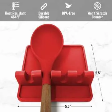 Zulay Kitchen Silicone Utensil Rest with Drip Pad for Multiple Utensils - BPA-Free, Heat-Resistant Spoon Rest & Spoon Holder for Stove Top - Kitchen Utensil Holder for Ladles & Tongs - Red