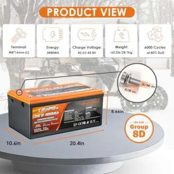 Enjoybot 36V 100Ah LiFePO4 Lithium Battery, Built-in 100A BMS and Bluetooth-Enabled, Low Temp Cut-Of...