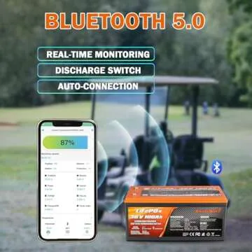 Enjoybot 36V 100Ah LiFePO4 Lithium Battery, Built-in 100A BMS and Bluetooth-Enabled, Low Temp Cut-Off Function and Peak Current 500A, 10 Years Lifetime Perfect for Golf Cart, RV, Trolling Motor, Solar