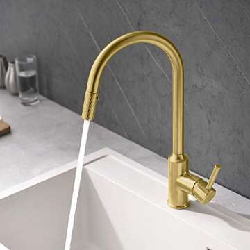 TURS Brushed Gold Kitchen Faucet Brass Kitchen Faucets with Pull Down Sprayer Single Handle One Hole...