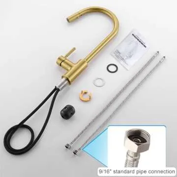 TURS Brushed Gold Kitchen Faucet Brass Kitchen Faucets with Pull Down Sprayer Single Handle One Hole High Arc Copper Kitchen Tap,FK002LG