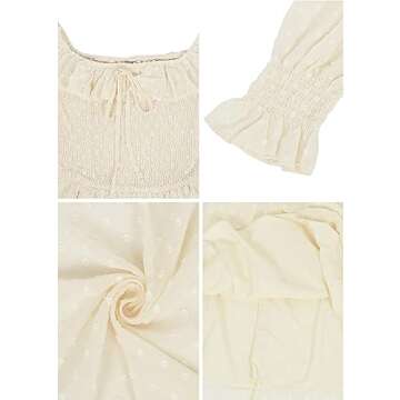 Anna-Kaci Vintage Dress Casual Long Puff Sleeve High Waist Smocked Chiffon Lace Flowy Summer Dress for Women, Beige, Small