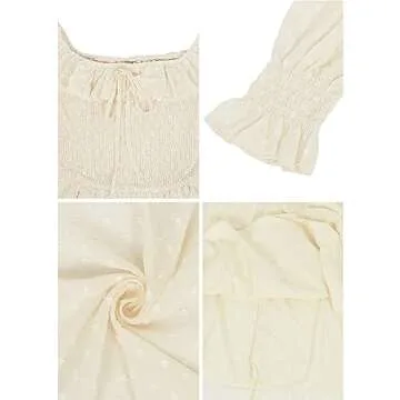 Anna-Kaci Vintage Dress Casual Long Puff Sleeve High Waist Smocked Chiffon Lace Flowy Summer Dress for Women, Beige, Small