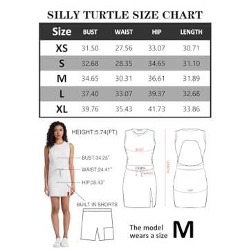 Silly Turtle Womens Workout Romper Tennis Dress Built in Shorts Onesie Open Back Jumpsuits Athletic ...