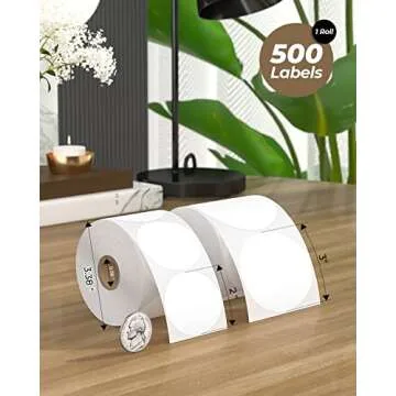 MUNBYN 3 Inch White Circle Thermal Sticker Labels, Multi-Purpose Self-Adhesive Round Thermal Sticker...