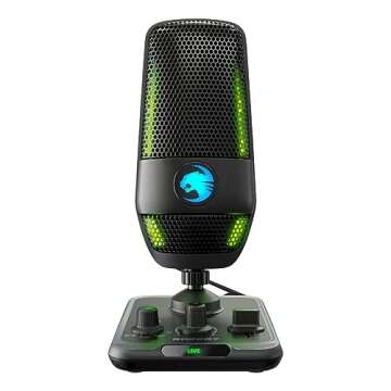 ROCCAT Torch USB Microphone, Studio-Grade Audio, PC Computer Gaming Wired Mic, RGB AIMO Lighting wit...