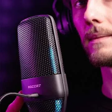 ROCCAT Torch USB Microphone, Studio-Grade Audio, PC Computer Gaming Wired Mic, RGB AIMO Lighting with Indicator, For Streaming, Recording, Podcasting, Quick Mute, Boom Arm Compatible, Black