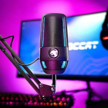 ROCCAT Torch USB Microphone, Studio-Grade Audio, PC Computer Gaming Wired Mic, RGB AIMO Lighting with Indicator, For Streaming, Recording, Podcasting, Quick Mute, Boom Arm Compatible, Black