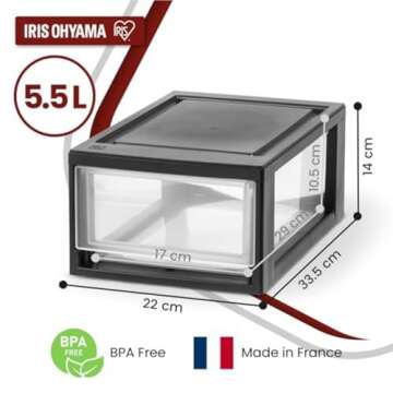 IRIS USA 6 Qt. Plastic Drawer Storage Organizer Stacking Drawers, 4-Pack, Stackable Unit with Sliding Drawer for Clothes Bedroom Kitchen Under Sink Pantry Craft Room Bathroom Dorm Office, Black