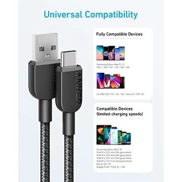 Anker USB to USB C Cable, USB A to Type C Charger Cord (2 Pack, 6FT), for Samsung Galaxy Note 10/S10+ S10, LG V30 (USB 2.0, Black)