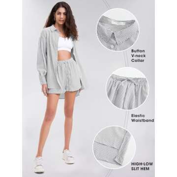 EXLURA Women's Summer 2 Piece Sets: Long Sleeve & Shorts for Beach Vacations