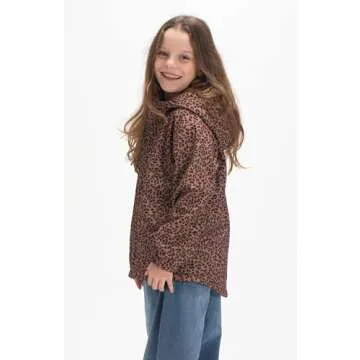 WELAKEN Girls' Leopard Print Fleece Rain Jackets Lightweight Waterproof Hooded Raincoats Windbreaker...