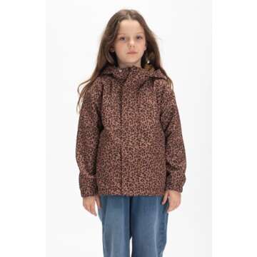 WELAKEN Girls' Waterproof Leopard Fleece Raincoat