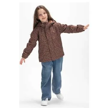 WELAKEN Girls' Waterproof Leopard Fleece Raincoat