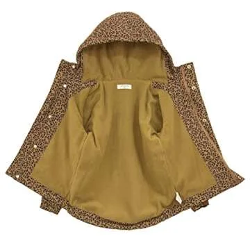 WELAKEN Girls' Waterproof Leopard Fleece Raincoat