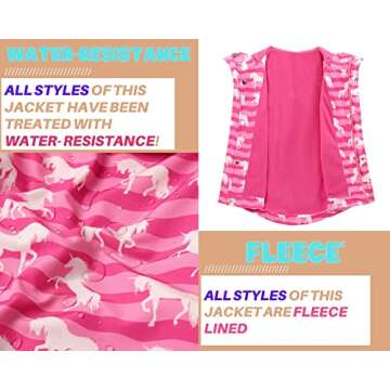 WELAKEN Girls' Waterproof Leopard Fleece Raincoat