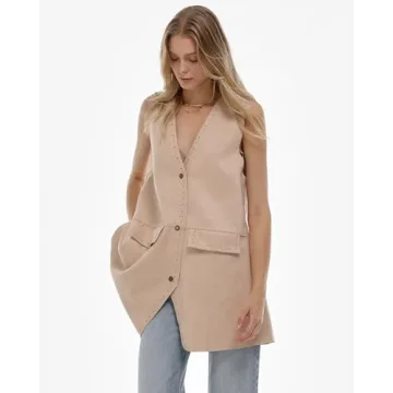 Locachy Women's Vintage Suede Vest Casual Button Down Waistcoat Steampunk Dress with Pockets Khaki L