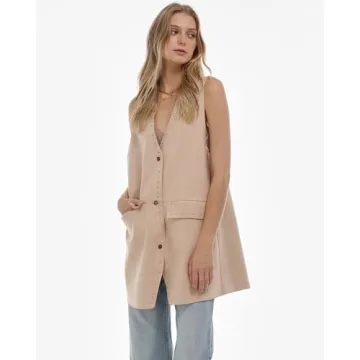 Locachy Women's Vintage Suede Vest Casual Button Down Waistcoat Steampunk Dress with Pockets Khaki L