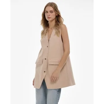 Locachy Women's Vintage Suede Vest Casual Button Down Waistcoat Steampunk Dress with Pockets Khaki L