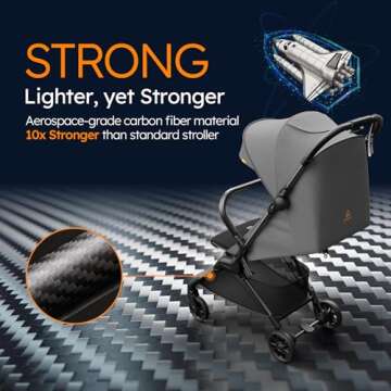 Lightweight Baby Strollers for Airplane, Ultra-Compact Travel Stroller, Light & Strong Portable Toddler Stroller with Carbon Fiber Frame and UPF 50+ Waterproof Fabric, Only 9.9 lbs, Black