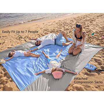 WEKAPO Beach Blanket Sandproof, Extra Large Beach Mat, Big & Compact Sand Free Mat Quick Drying, Lightweight & Durable with 6 Stakes & 4 Corner Pockets (Periwinkle Blue, 9x10 FT (1～8 Person))