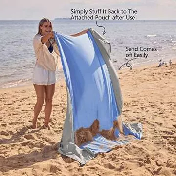 WEKAPO Beach Blanket Sandproof, Extra Large Beach Mat, Big & Compact Sand Free Mat Quick Drying, Lightweight & Durable with 6 Stakes & 4 Corner Pockets (Periwinkle Blue, 9x10 FT (1～8 Person))