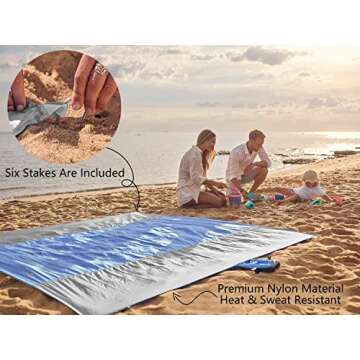 WEKAPO Beach Blanket Sandproof, Extra Large Beach Mat, Big & Compact Sand Free Mat Quick Drying, Lightweight & Durable with 6 Stakes & 4 Corner Pockets (Periwinkle Blue, 9x10 FT (1～8 Person))