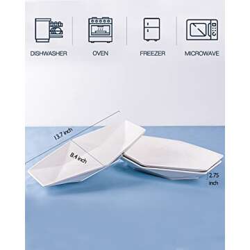 DELLING 13.7 inch Serving Platter, Geometric Serving Plates, White Porcelain Platters for Serving Fo...