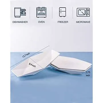 DELLING 13.7 inch Serving Platter, Geometric Serving Plates, White Porcelain Platters for Serving Fo...