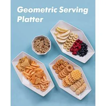 DELLING 13.7 inch Serving Platter, Geometric Serving Plates, White Porcelain Platters for Serving Food, Serving Trays for Party, Entertaining, Appetizer, Fruit, Salad, Oven Safe Dinnerware Set of 3