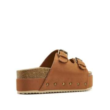 ATBELL Women's Cork Footbed Flatform Sandals Comfort Platform Slides Sandal with Dual Buckled Straps Open Toe Suede Clogs Fashion Studded Heeled Slippers Brown