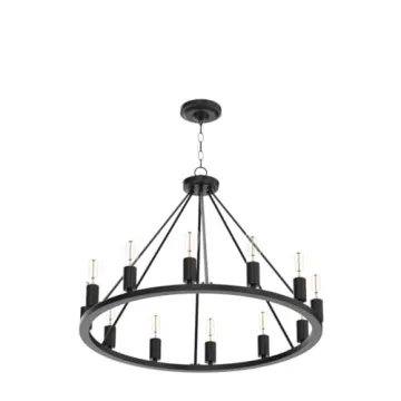 Saint Mossi 32 Inch 12 Lights Metal Chandelier Lighting Antique Painted, Rustic Vintage Farmhouse Pendant Lighting Wagon Wheel Chandelier,Black Finish,H20 x D32 with Adjustable Chain