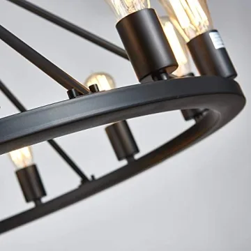 Saint Mossi 32 Inch 12 Lights Metal Chandelier Lighting Antique Painted, Rustic Vintage Farmhouse Pendant Lighting Wagon Wheel Chandelier,Black Finish,H20 x D32 with Adjustable Chain