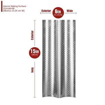 KITESSENSU Nonstick Baguette Pans for French Bread Baking, Perforated 2 Loaves Baguettes Bakery Tray, 15" x 6.3", Silver