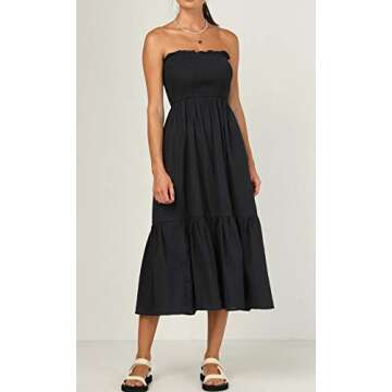 R.Vivimos Womens Summer Cotton Floral Print Strapless Boho Beach Casual Midi Tube Dresses (Large, Bl...