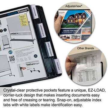Ultimate Office AdjustaView 10-Pocket Desk Reference Organizer with Supplies Storage Base and EZ-Load Pockets to Hold 20 Sheets of Paper, Includes Fast Find Indexing Tabs, Black Pockets