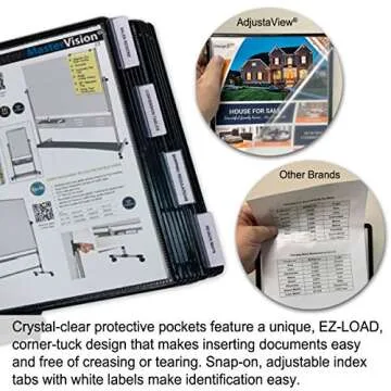 Ultimate Office AdjustaView 10-Pocket Desk Reference Organizer with Supplies Storage Base and EZ-Load Pockets to Hold 20 Sheets of Paper, Includes Fast Find Indexing Tabs, Black Pockets