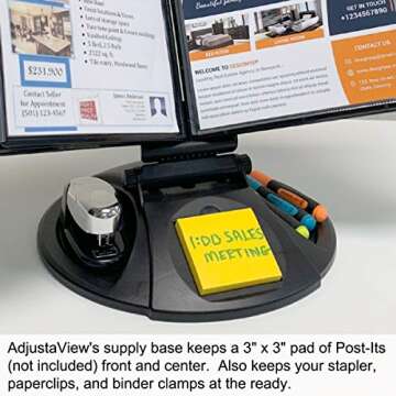 Ultimate Office AdjustaView 10-Pocket Desk Reference Organizer with Supplies Storage Base and EZ-Load Pockets to Hold 20 Sheets of Paper, Includes Fast Find Indexing Tabs, Black Pockets