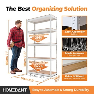 HOMEDANT Adjustable Heavy Duty 5 Tier White Shelving Unit