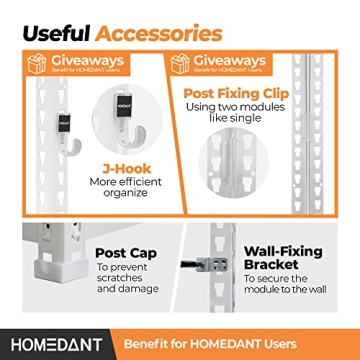 HOMEDANT Adjustable Heavy Duty 5 Tier White Shelving Unit