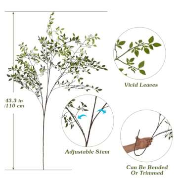 Ttranewsoo 2Pcs Artificial Greenery Stems - 43.7" Nandina Branches for Home Decor