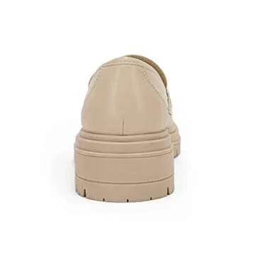 Womens Platform Loafers Lug Sole Chunky Heel Non Slip Faux Leather Casual Comfortable Round Toe Goth Oxford Shoes Khaki